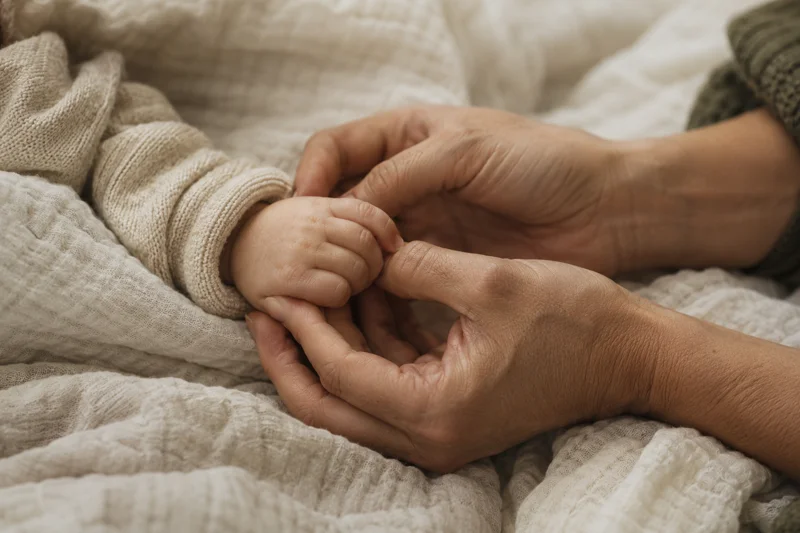 Mãos de mãe e bebê